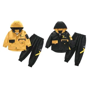 Детская Спортивная униформа, комплект одежды с капюшоном для мальчиков, комплекты одежды из двух предметов на молнии от 4 до 12 лет, оптовая продажа