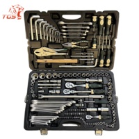 Juego de Llaves Combinadas Portátiles TGS de 142 Piezas, Color Amarillo, Cr-V, Acero Plástico, Herramientas Manuales para Reparación de Automóviles, Juego de Llaves de Tubo