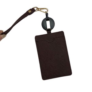 Porta tarjetas de cuero con textura cruzada, tarjetero retráctil para identificación, porta tarjetas de acceso, porta tarjetas de PU con impresión de logotipo - Product Image 5