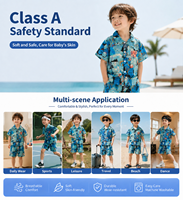 Vêtements pour enfants, ensemble de plage d'été en polyester à manches courtes pour enfants, avec short et chemise, motif de dessin animé