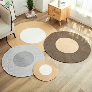 Tapis de sol rond en coton blanc antidérapant pour salon, tapis uni - Product Image 4