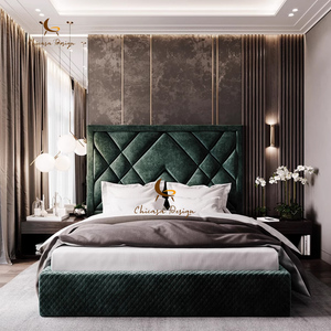 Modern Luxury Hotel Velvet King Queen Size <strong>Beds</strong> Solid Wood <strong>Bed</strong> <strong>Frame</strong> With Headboard - Product Image 1