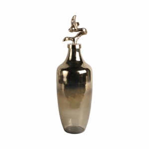 Vaso in vetro con accento scultoreo in metallo a forma di bottiglia per soggiorno, ufficio, decorazione per la casa, vaso per fiori - Product Image 4