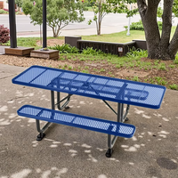 Table de jardin rectangulaire multifonctionnelle moderne de style ferme OEM, 96 pouces ADA, pour pique-nique, bière, vin, café, en métal, avec deux bancs