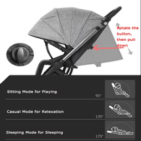Poussette pliable pour bébé OEM, cadre en aluminium, 360° °   Poussette de voyage pour avion avec roues pivotantes, antichoc, fenêtre à 3 vues et harnais 5 points