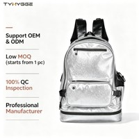 Sac à dos imperméable pour femme, style universitaire, avec paillettes argentées, compartiment caché pour chaussures, prise casque, sac banane détachable, personnalisable