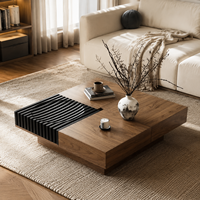 Table basse rectangulaire en bois massif vintage italienne avec rangement, design extensible pour salon, bureau