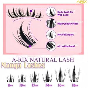 Extensions de cils A-RIX Manga Whispy Lash Clusters DIY, en PBT synthétique, imperméables, volume intense, pour greffe en salon et maquillage quotidien - Product Image 2