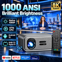 Proyektor Native 1080P Smart Android TV dengan WiFi, Mendukung Dekode Video 8K, Auto Focus, Proyektor Data Show dengan TV Digital DVB-T2