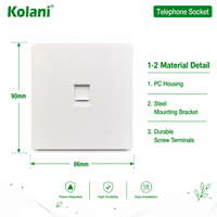 Prise téléphonique RJ11 simple port Kolani, norme britannique 90x86mm, blanc mat, résistante aux UV, en PC ignifuge, transmission silencieuse