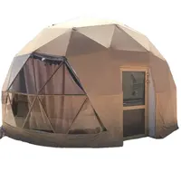 6M Hot Penjualan Pabrik Grosir Mewah Baja Dome Tenda Rumah Igloo Geodesic Kubah untuk Berkemah dengan Kipas Angin Surya Pintu Kaca
