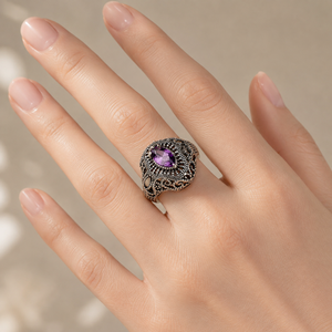 Anello Vintage Traforato con Ametista per Donne, Gioielli di Moda in Stile Coreano - Product Image 2
