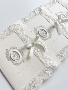 Invitations de mariage de luxe faites à la main en papier coton à bords festonnés, thème <span class=keywords><strong>rose</strong></span>, avec sceau de cire <span class=keywords><strong>et</strong></span> ruban de soie - Product Image 4