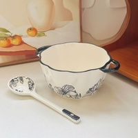 Bol à riz en porcelaine à double anse de style français classique, sans BPA, compatible lave-vaisselle et four, écologique, pour usage domestique