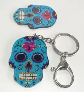 Porte-clés en acrylique avec crâne, 1 pièce, de haute qualité, à impression personnalisée, en forme de crâne, avec motif en métal