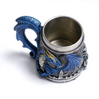 Chope à Bière Dragon 450ml Acier Inoxydable et Résine Corps en Relief Dragon Rouge 3D avec Anse Aile Dragon Rétro Cadeau