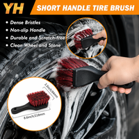 Brosse industrielle pour pneus et jantes, manche court, poils denses, outil de detailing automobile, tête en nylon anti-rayures, boucle de suspension pour garage