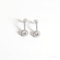 Boucles d'oreilles pendantes en argent sterling 925 avec halo rond serti clos, pour femme, idéales pour mariage, fête ou comme cadeau, bijoux