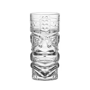 Copo de vidro para bebidas Whiskey com careta havaiana, copo de suco Tiki, embutido criativo, home bar, 2024