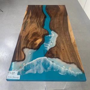 Mesa de comedor personalizada de fábrica, diseño de lujo para cocina, restaurante, Océano Azul, nogal, madera sólida, resina epoxi, río - Product Image 3