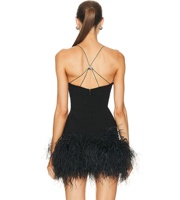 Robe de club d'été sans manches Mini plume ornée du dos croisé avec maturité sexuelle féminine Unique Stylish Elegant Black Club Dress