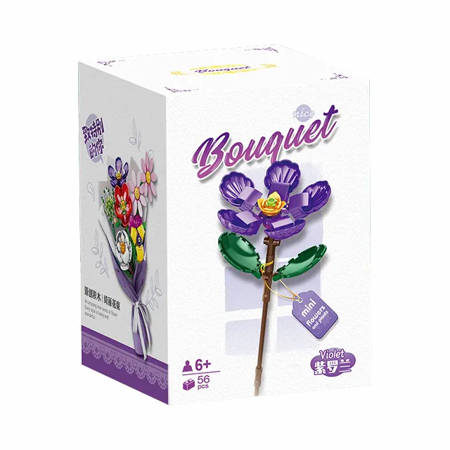 New Creative DIY Handmade Flowers Legoing Block Stacking Sets violet flower Building Jigsaw Bouquet Kits other toys