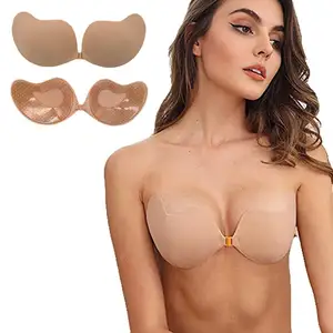 Womens popular Silicone Self Adhesive Invisible Bra Push Up Sticky Strapless Backless Big Cup Stick On Bra