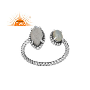 Moonstone and Ethiopian Opal Gemstone Ring Twisted Designer Handmade Silver Oxidized Ring Jewelry Manufacturer - Product Image 1