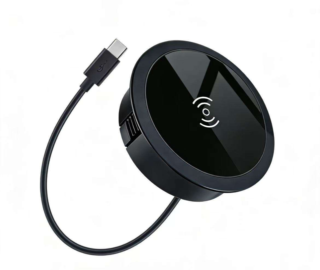 25W Magnetic Fast Wireless Charger Desk Grommet Embedded Round Type C Input Wireless Charging Pad for Office Table Furniture
