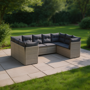 Ensemble de canapés de jardin en rotin gris, structure en acier, 6 places, mobilier de patio extérieur, design contemporain, durable et élégant - Product Image 2