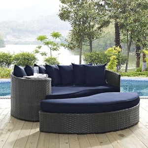 Tumbona Redonda de Mimbre para Exteriores con Toldo, Muebles de Patio, Tumbona de Playa, Sofá Cama Redondo de Mimbre - Product Image 2