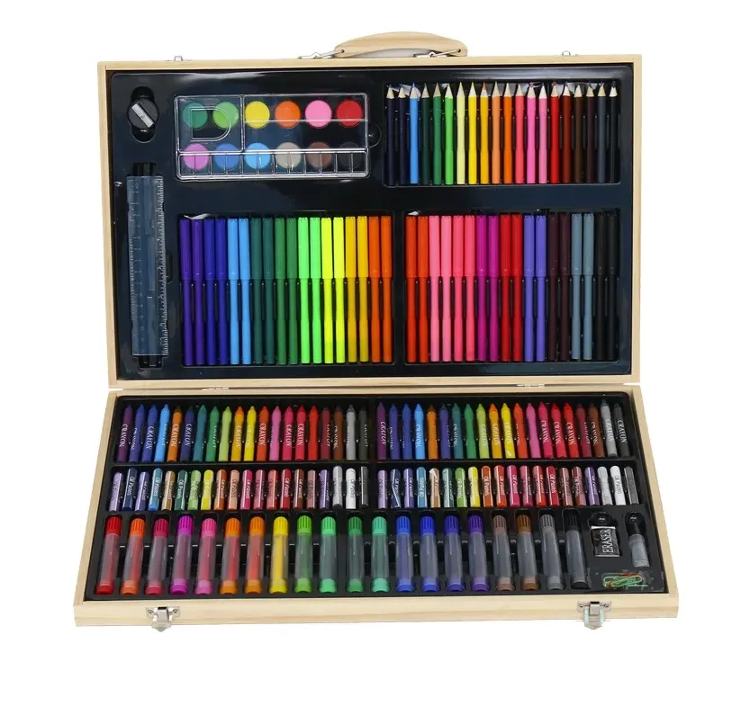 180 pcs ferramenta de desenho de madeira Cera Lápis Colorido Aquarela Caneta Pintura Gift Set Para Crianças School Arts Supplies