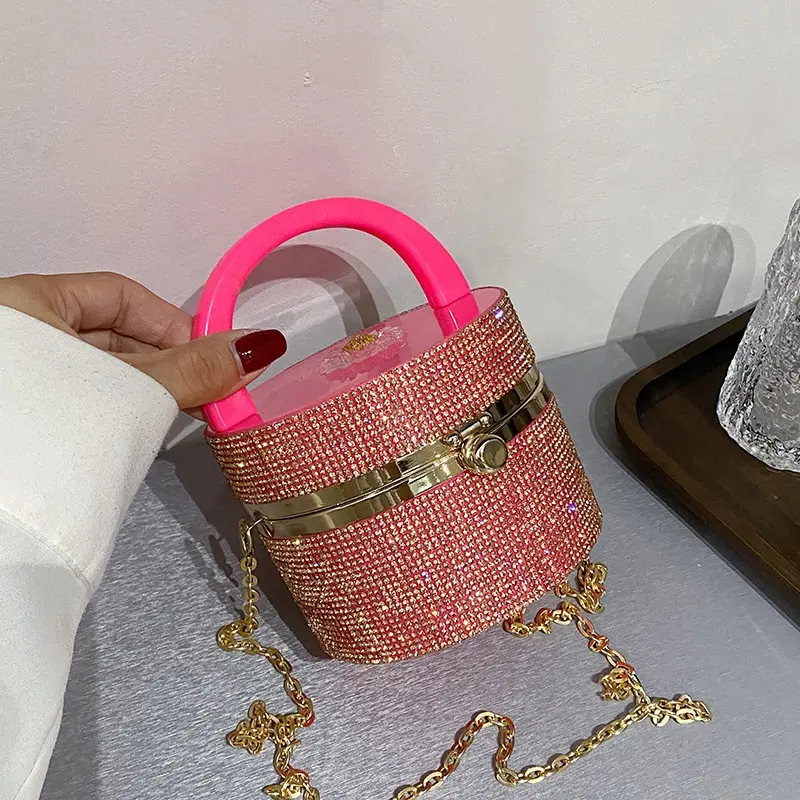 حقيبة عصرية للبيع بالجملة ، حقيبة يد نسائية من حجر الراين بتصميم دائري ، محفظة جيلي ، محافظ وحقائب يد للنساء