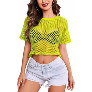 T-shirts en résille pour femmes Short Jersey Streetwear 100% Polyester Léger Respirant Short Sleeve Mesh <span class=keywords><strong>Top</strong></span> - Product Image 6