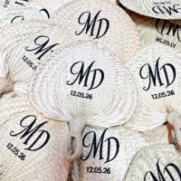 Éventails de mariage personnalisés brodés à la main avec logo, en feuille de palmier naturelle, pour cadeaux de mariage, décoration murale et souvenirs pour invités