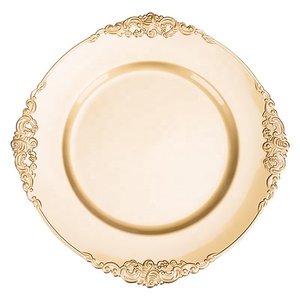 luxury pp clear table charger plates wedding decoration gold rim mirror white black plastic charger plate set dinner wholesale