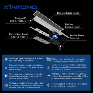 XINTONG IP66 a prueba de agua 60W 80W 100W 120W 150W All One Led Solar Street Light 12V LiFePO4 Sensor de movimiento + Control remoto 5 años - Product Image 3