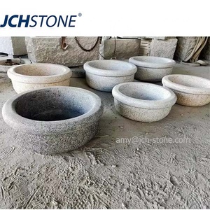 Pot de fleurs rond <span class=keywords><strong>en</strong></span> <span class=keywords><strong>pierre</strong></span> de granit gris G603 pour jardin, bac à plantes, pot à fleurs - Product Image 4