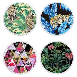 Jungle Cheetah Print Animal Green Palm Leaves Picnic Mat Manta de baño Toalla de playa redonda con borlas - Product Image 2