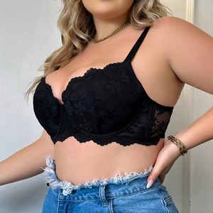 Vente en Gros Chaude Sexy Noir Floral Grande Taille Lifting des Seins Soutien-Gorge pour Femmes avec Armatures - Product Image 4