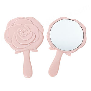 Espejo de maquillaje de tocador pequeño de flor rosa de estilo retro europeo plástico creativo con mango portátil - Product Image 1