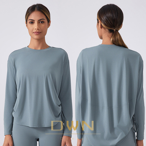 Nuevo estilo con cordón ajustable en ambos lados Casual suelto deportes Fitness Yoga manga larga mujeres Top camisetas - Product Image 2