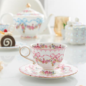 Vintage squisito Bone China ceramica tazza di caffè con piattino francese di alto <span class=keywords><strong>colore</strong></span> del pomeriggio tazza di tè scatola regalo per tè e caffè - Product Image 2