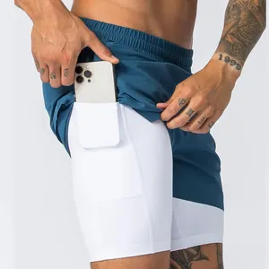 Wholesale Light Luxury Spandex Elastic Moisture Inner Pocket Liner Plain Leg Split Double Layer Running Shorts For Men