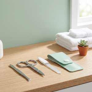 Stainless Steel <b>Nail</b> <b>Kit</b> with Scissors <b>Nail</b> File Clipper Portable Manicure Set in Mint Green Case for Adults - Product Image 3