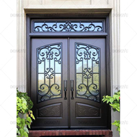Puerta de hierro forjado de entrada principal doble individual arqueada para el hogar de seguridad europea para casa