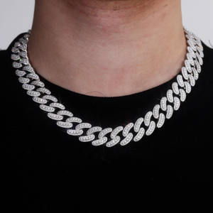 Hip-hop <span class=keywords><strong>Rap</strong></span> Style chaîne cubaine 10k or blanc 15mm laboratoire diamant grand lien cubain hommes bijoux Performance fête cadeau collier - Product Image 1