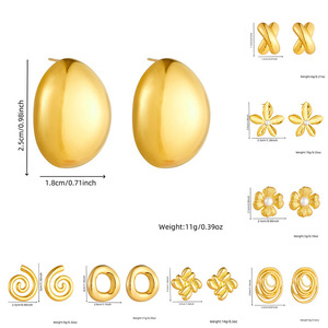 Geometric Stud Earrings Gold Tone Stainless Steel Minimalist Design Fashion Jewelry - Product Image 4