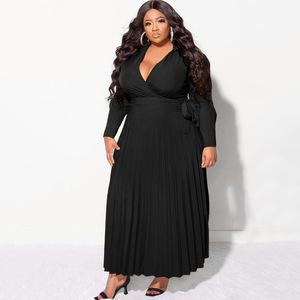 <strong>Custom</strong> <strong>Dresses</strong> Women Solid Color Half Sleeve V-Neck Office <strong>Dresses</strong> Women Lady Elegant Pleated <strong>Dress</strong> With Belt - Product Image 3