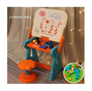 儿童益智玩具二合一桌子绘图板写字板婴儿黑板折叠储物布丁块桌子套装 - Product Image 1